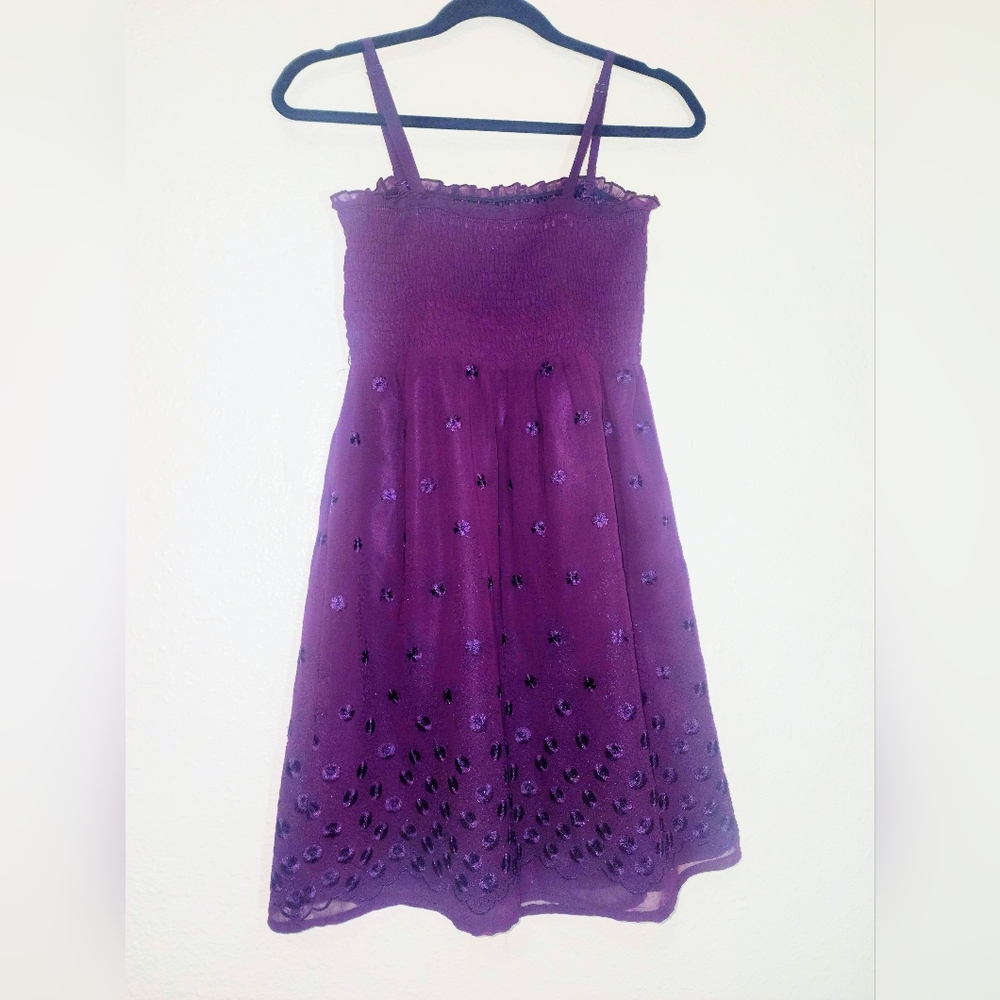 R MY Purple Party Dress Ajustable Spaghetti Straps Ruched Boosum Fit & Flare